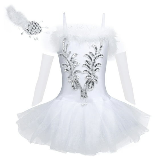Vxuxlje Girl Swan Lake Ballet Dance Tutu Dress Ballerina Costumes School Performance Leotard Dress White 16