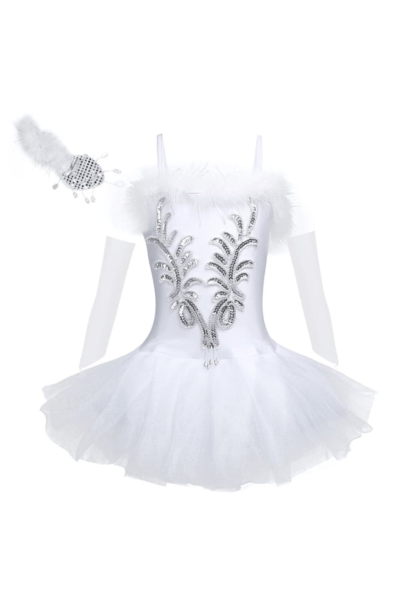 Girl Swan Lake Ballet Dance Tutu Dress Ballerina Costumes School Performance Leotard Dress White 16