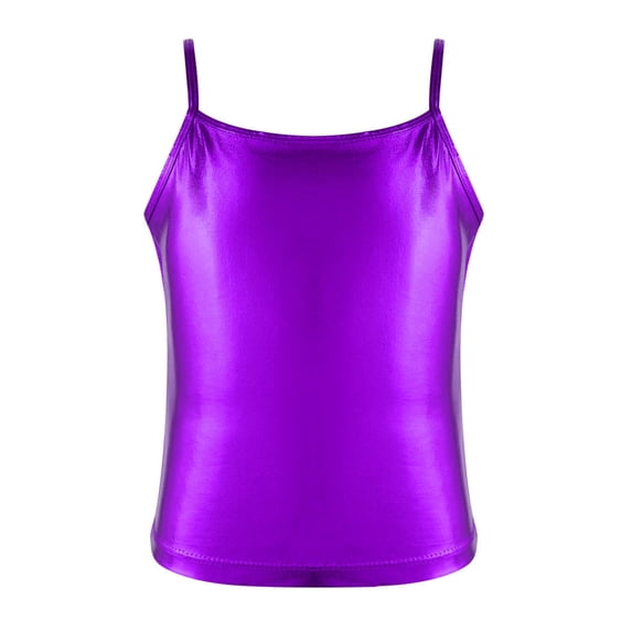 Vxuxlje Girls Camisole Straps Shiny Metallic Tank Top for Gymnastic Dance Performance Top Purple 12