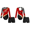 thumbnail image 1 of Vxuxlje Girls Illusion Ballet Dance Outfits Mesh Splice Gymnastic Leotard Unitard with Booty Shorts Red 12, 1 of 7