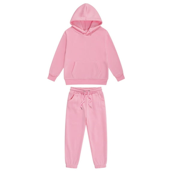 Vxuxlje Kids 2 Piece Sport Tracksuit Boys Girls Long Sleeve Drawstring Hoodie Sweatshirt with Jogger Pink 100