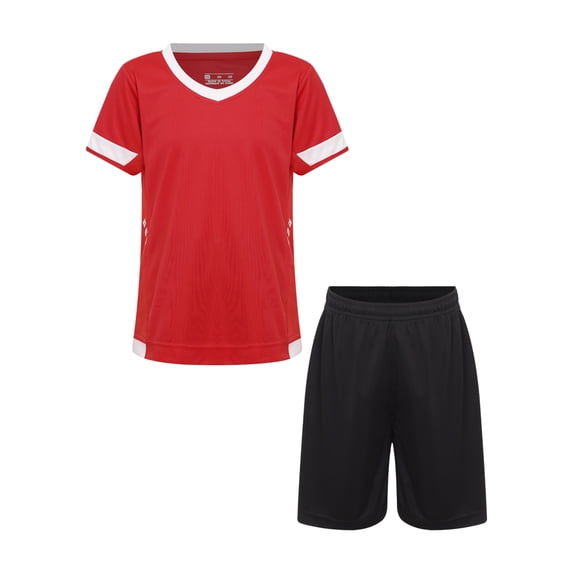 Vxuxlje Kids Boy's Soccer Shirt and Shorts Youth Sports Team Training Uniform Soccer Uniforms 2 Red 28