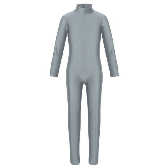 Vxuxlje Kids Boys Girls Spandex Turtleneck Long Sleeve Unitard Jumpsuit Full Length Gymnastic Leotard Dark Grey XL