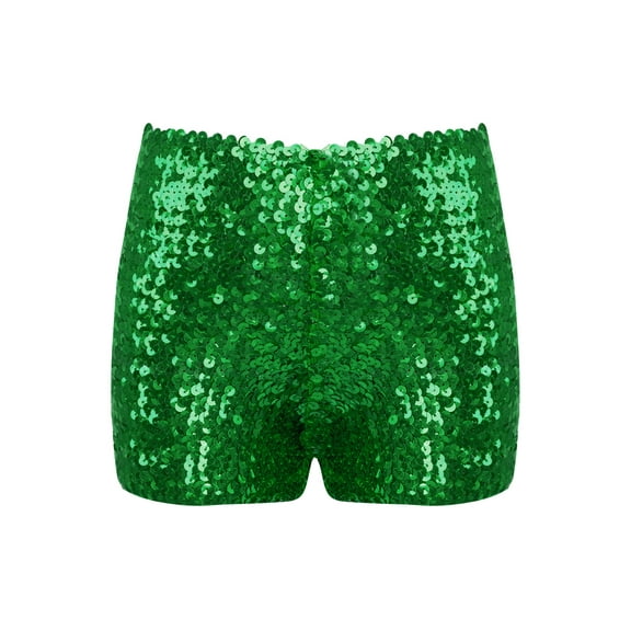 Vxuxlje Kids Boys Girls Sparkle Shiny Dance Shorts Stretch Athletic Shorts Gymnastic Jazz Hip Hop Green 145-160/16