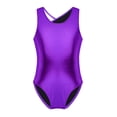 thumbnail image 1 of Vxuxlje Kids Girls Ballet Dance Gymnastics Leotard Shiny Metallic One Piece Open Back Jumpsuit Purple L, 1 of 7