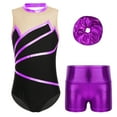 thumbnail image 1 of Vxuxlje Kids Girls Gymnastic Ballet Dance Outfit Metallic Sleeveless Leotard Bodysuit with Shorts Purple 12, 1 of 4
