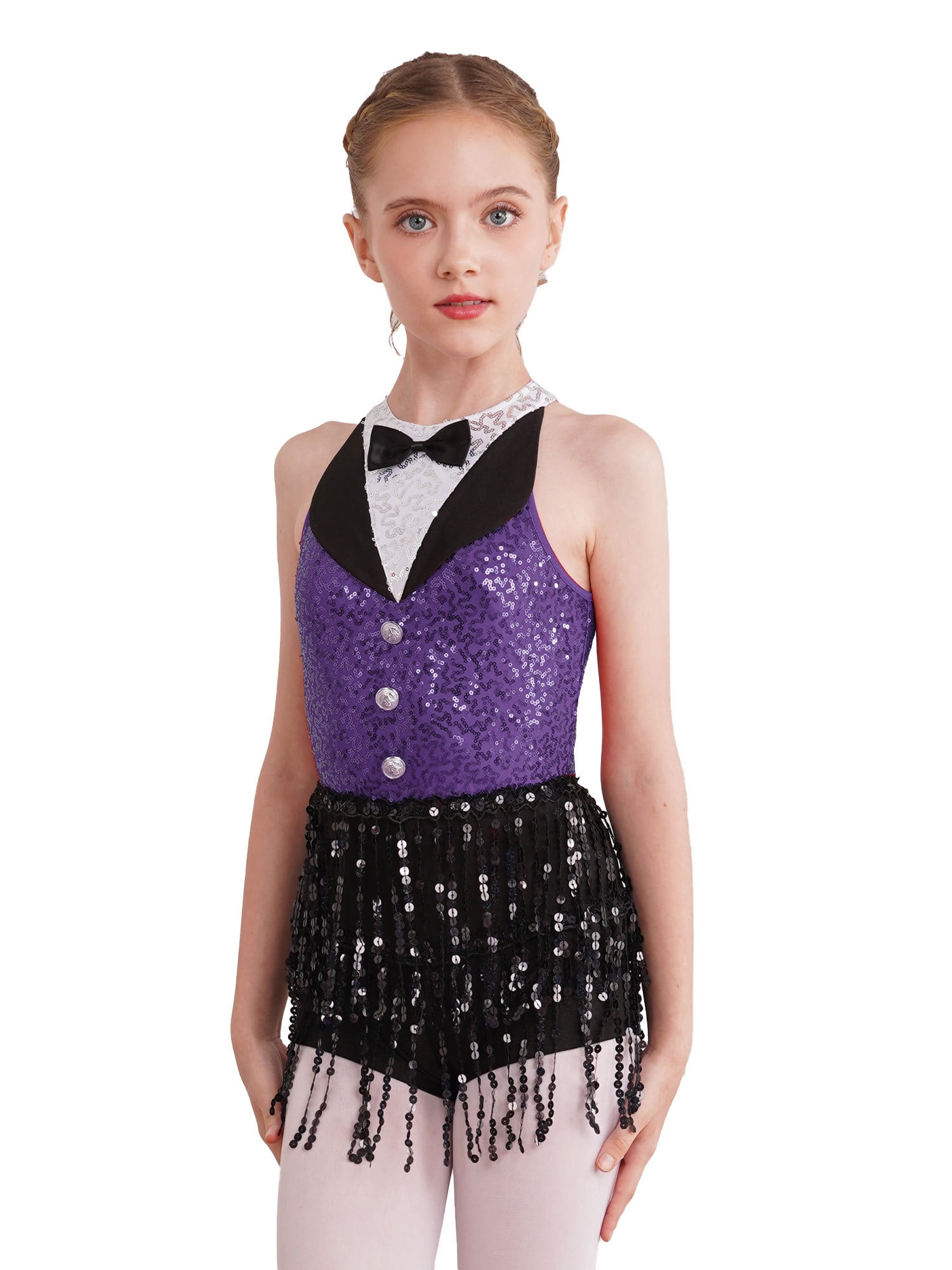 Vxuxlje Kids Girls Sequin Ballet Dance Latin Jazz Salsa Dress