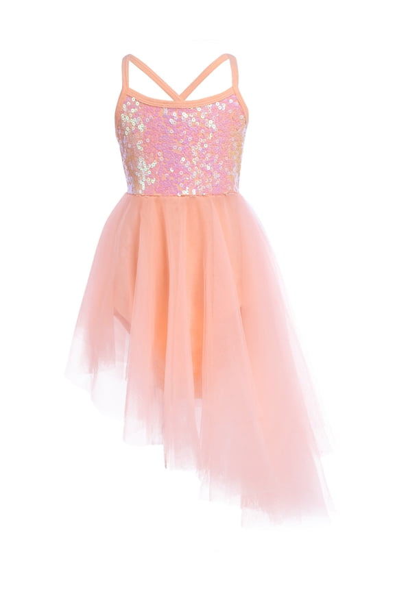 Kids Girls' Sequined Ballet Tutu Dress Ballerina Gymnastic Dance Leotard Skirt Camisole Dance Orange 3XL