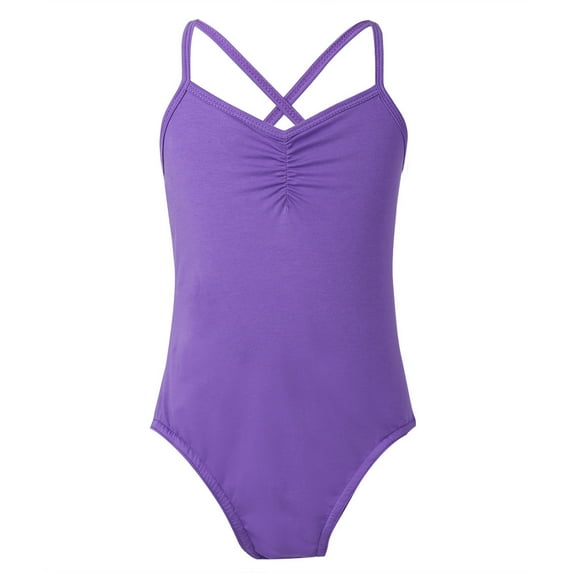 Vxuxlje Kids Girls Straps Criss-cross Back Ballet Dance Leotard Gymnastics Bodysuit Camisole Tops Purple 2XL