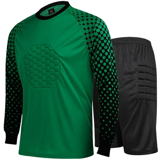 Vxuxlje Men's 2 Piece Soccer Goalkeeper Jersey Tracksuit Adult Padded Long Sleeve Goalie Shirts with Green M