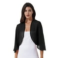 thumbnail image 1 of Vxuxlje Women Lightweight Solid Bolero Shrug 3/4 Sleeve Cropped Open Front Cardigan Shawl Black 3XL, 1 of 5