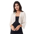 thumbnail image 1 of Vxuxlje Women Lightweight Solid Bolero Shrug 3/4 Sleeve Cropped Open Front Cardigan Shawl Champagne XL, 1 of 5