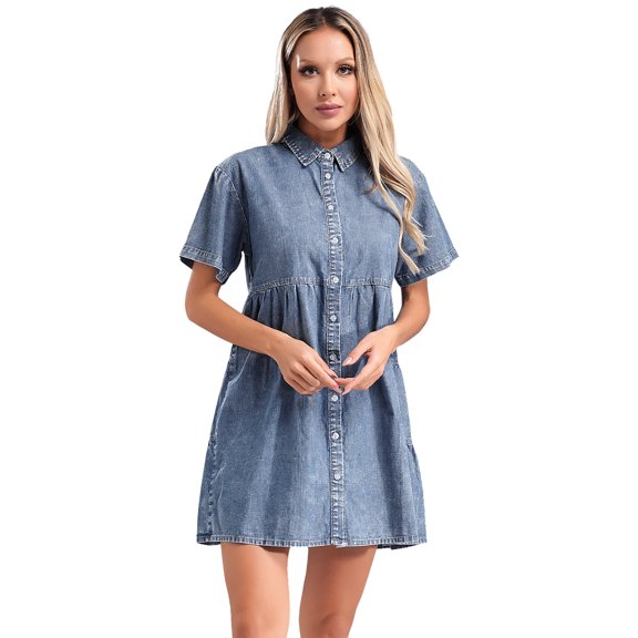 Vxuxlje Women Loose Casual Sundress A-line Jean Dresses Tank Dress Spring Summer Streetwear Commute Light Blue S