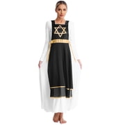 Vxuxlje Women Praise Dance Tunic Lyrical Dancewear Metallic Liturgical Worship Dance Overlays Dress Black S