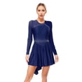 thumbnail image 1 of Vxuxlje Women's Rhinestones Figure Skating Dress Long Sleeve Lyrical Competition Leotard Dancewear Navy Blue XL, 1 of 5