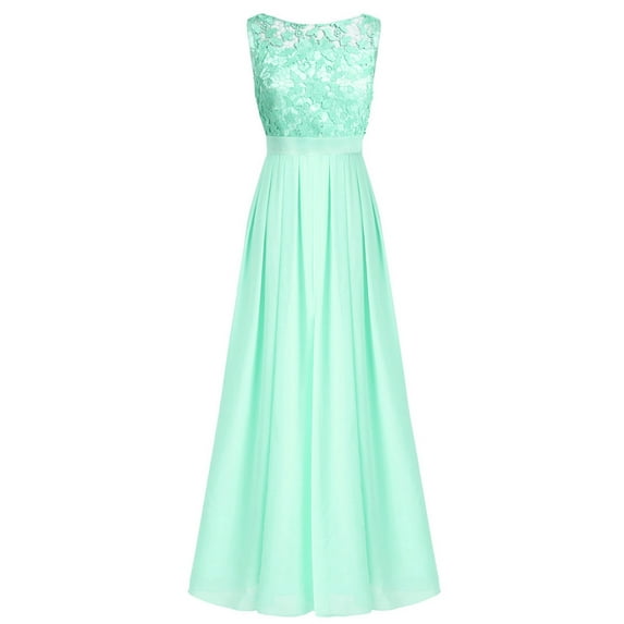 Vxuxlje Women's Sleeveless Chiffon Bridesmaid Dress Elegant Lace Wedding Formal Long Evening Party Turquoise 14