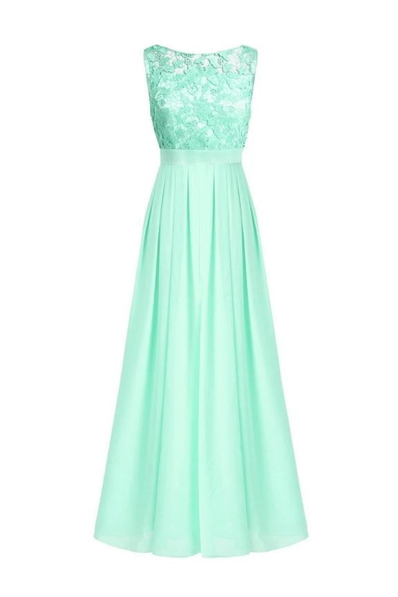 Women's Sleeveless Chiffon Bridesmaid Dress Elegant Lace Wedding Formal Long Evening Party Turquoise 4