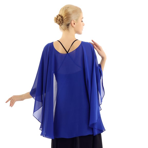 Vxuxlje Women's Soft Chiffon Shawl Wraps Shrug for Evening Dress Wedding Cape Bolero Flapper Cover Up Blue One Size