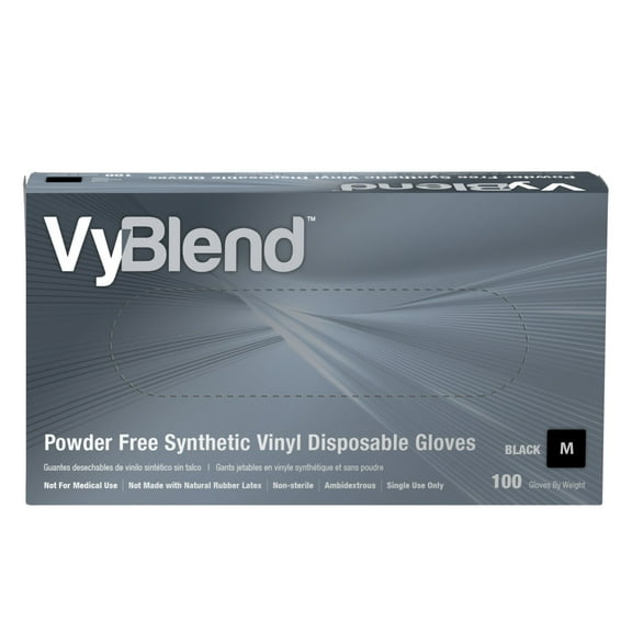 VyBlend® Synthetic Vinyl Powder Free 4.5 Mil Gloves Black Med - Case of 1000