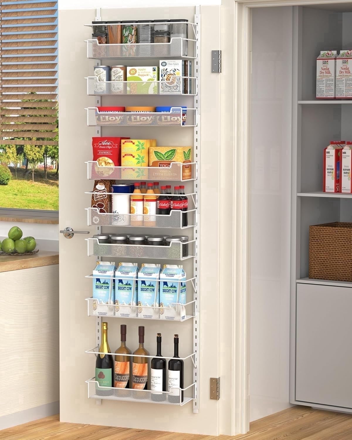 VyGrow 8-Tier Over the Door Pantry Organizer with Adjustable Basket, Pantry Door Organization for Pantry Kitchen Storage Room Spice Rack, White