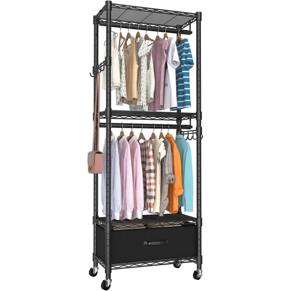 VyGrow Clothes Rack, Clothing Rack for Hanging Clothes, Adjustable Closet Organizer with Drawer Side Hooks, Load 445lbs