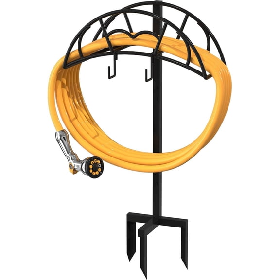 VyGrow Garden Hose Holder Freestanding, Heavy Duty Metal Water Holders for Outside, Detachable Storage Stand Rack, Black