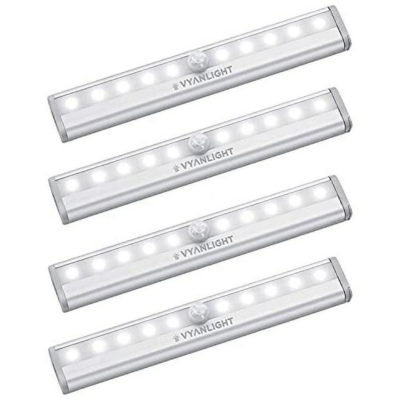 VyanLight Motion Sensor LED Light Bar, 10 LED Battery-Operated Magnetic Night Light, Stick-On Design for Closet, Cabinet, Stairway, Kitchen, 4 Pack