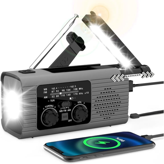 VybeSounds Hand-Crank Radio, Gray