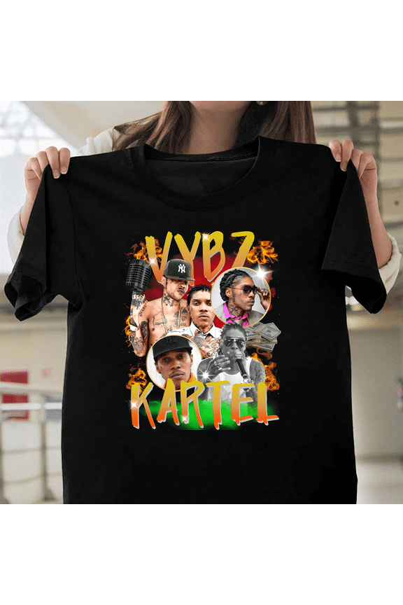 Vybz Kartel Shirt Unisex 90s Style Rap Tee Dancehall King Jamaican Music Artist V50095 Unisex T-Shirt, Size Up to 5XL