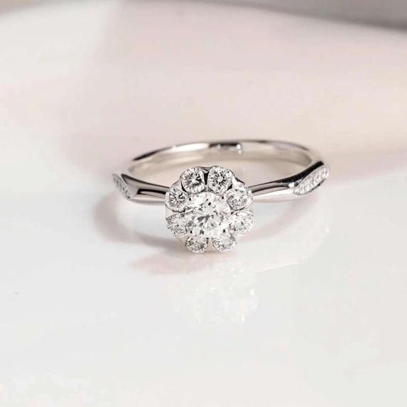 VylahJewellery Cluster Promise Anniversary Bridal Handmade Jewelry Round Moissanite Engagement Ring 14K Yellow Gold Vintage Floral Halo Wedding Proposal Rings for Women's