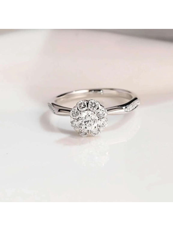 Cluster Promise Anniversary Bridal Handmade Jewelry Round Moissanite Engagement Ring 14K Yellow Gold Vintage Floral Halo Wedding Proposal Rings for Women's