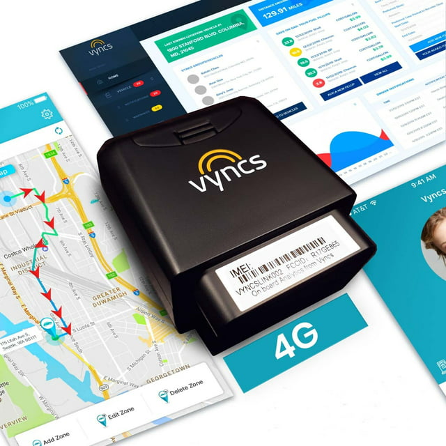 Vyncs - GPS Tracker for Vehicles 4G, No Monthly Fee, Vehicle Location, Trip History, Driving Alerts, GeoFence, Fuel Economy, OBD Fault Codes, USA-Developed, Family or Fleets, Activation Fee Required