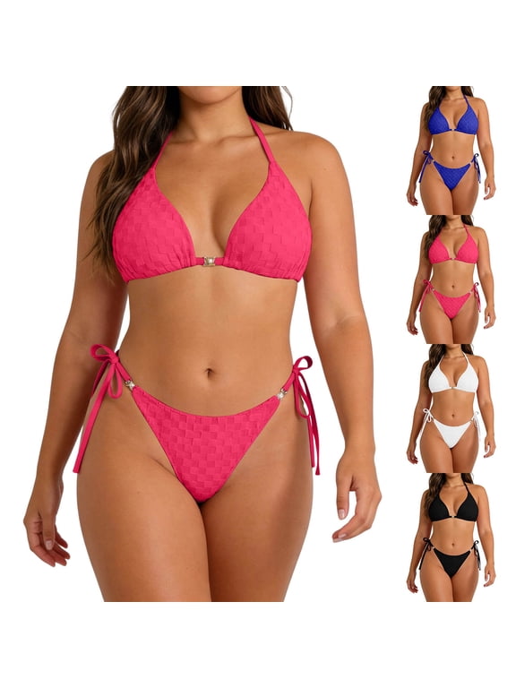 Plus Size Bikini Swimsuits for Women Two Piece Halter Top with Bikini Bottom Bathing Suit Set