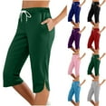 thumbnail image 1 of Vynhevius Plus Size Capri Pants for Women, Drawstring Elastic Waist Soft Smooth Cropped Pants with Side Slit Hem and Pockets, 1 of 7