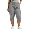 thumbnail image 1 of Vynhevius Plus Size Cargo Capri Pants for Women, Casual High Rise Button Waist Cropped Pants with Multi Pockets, Summer Outdoor Walking Capris, 1 of 7