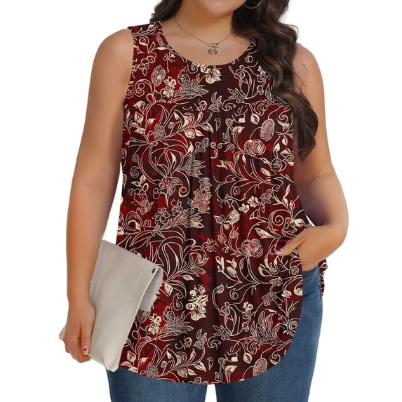 Vynhevius Plus Size Women's Summer Tank Tops Round Neck Floral Print Sleeveless Wide Strap Casual Loose Fit Flowy A Line Tops