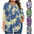 thumbnail image 1 of Vynhevius Plus Size Women's Tie Dye Crew Neck 3/4 Sleeve Tops Gradient Casual Loose Fit Summer Blouses Shirts, 1 of 6
