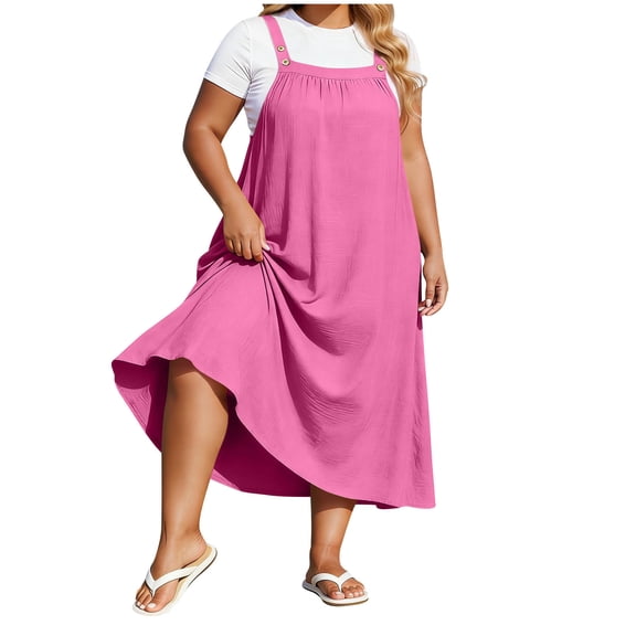 Vynhevius Summer Dresses for Women Casual Boho Midi Overall Dress Spaghetti Strap Cover Up Flowy A-Line Sundress