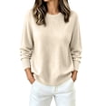 thumbnail image 1 of Vynhevius Women Crew Neck Sweater Solid Knit Long Sleeve Loose Fit Basic Casual Pullover Top, 1 of 7