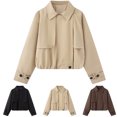 thumbnail image 1 of Vynhevius Women Jacket Solid Lapel Button Cropped Long Sleeve Casual Outerwear Top, 1 of 9