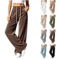 thumbnail image 1 of Vynhevius Women Solid Pants Wide‑Leg High Waist Elastic Drawstring Waist Pockets Loose Fit Casual Long Trousers, 1 of 7