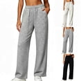 thumbnail image 1 of Vynhevius Women Solid Sweatpants Straight‑Leg Elastic Waist Pockets Loose Fit Casual Homewear Long Trousers, 1 of 7