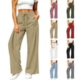 thumbnail image 1 of Vynhevius Women Wide Leg Pants Solid Drawstring Waist Dual Pockets Pleated Casual Loose Trousers, 1 of 7
