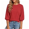 thumbnail image 1 of Vynhevius Women's 3/4 Puff Sleeve Sweatshirt Crew Neck Solid Casual Pullover Tops, 1 of 7
