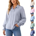 thumbnail image 1 of Vynhevius Women's Blouse Collared Striped Long Sleeve Elastic Cuff Loose Fit Button Down Casual Wear Tops, 1 of 9