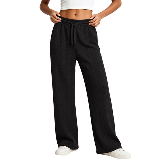 Vynhevius Women's Cable Knit Sweatpants Wide Leg Drawstring Elastic Waist Pockets Casual Lounge Pants