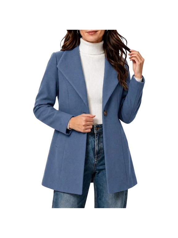Women's Coat Solid Notched Lapel Long Sleeve Single Button Outerwear