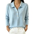 thumbnail image 1 of Vynhevius Women's Collared Henley Sweater Solid Button Neck Long Sleeve Loose Knit Fall Casual Pullover Knit Tops, 1 of 5