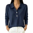 thumbnail image 1 of Vynhevius Women's Collared Henley Sweater Solid Button Neck Long Sleeve Loose Knit Fall Casual Pullover Knit Tops, 1 of 5