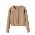 thumbnail image 1 of Vynhevius Women's Crew Neck Sweater Cable Knit Solid Pearl Button Down Cropped Fall Winter Casual Tops, 1 of 5